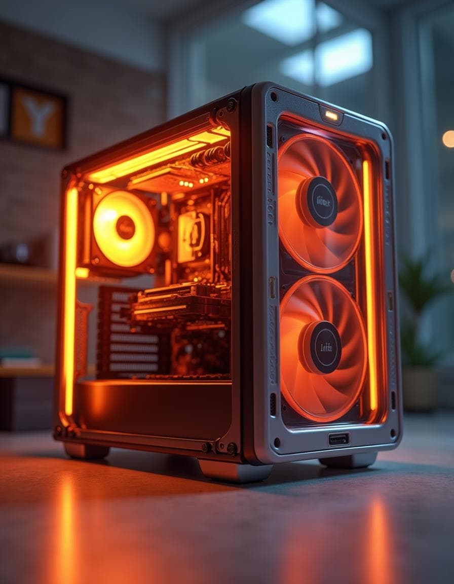 Modern gaming PC with illuminated cooling fans