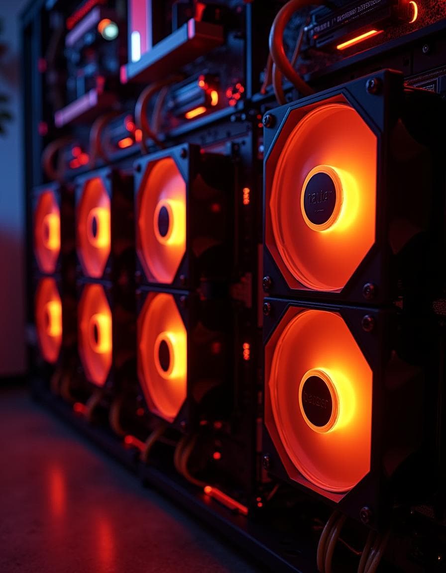 Cluster of powerful servers with cooling solutions