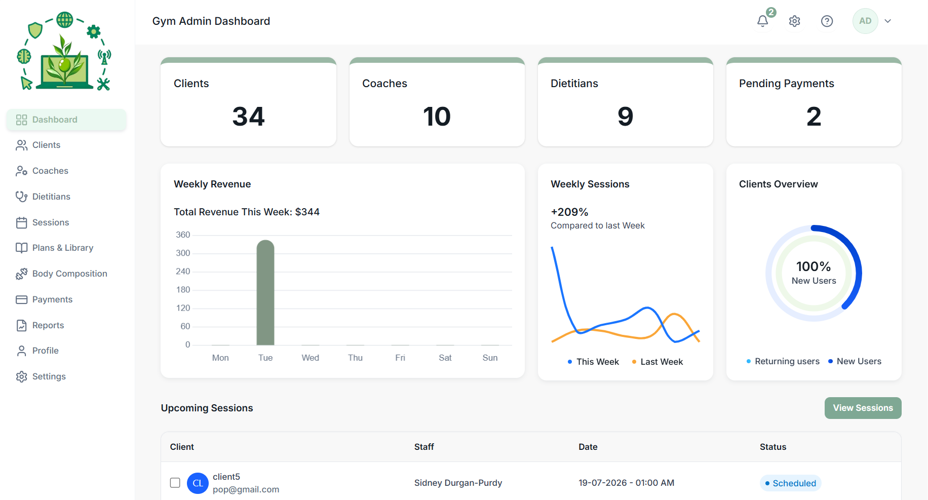 Fitness Management System — live site preview