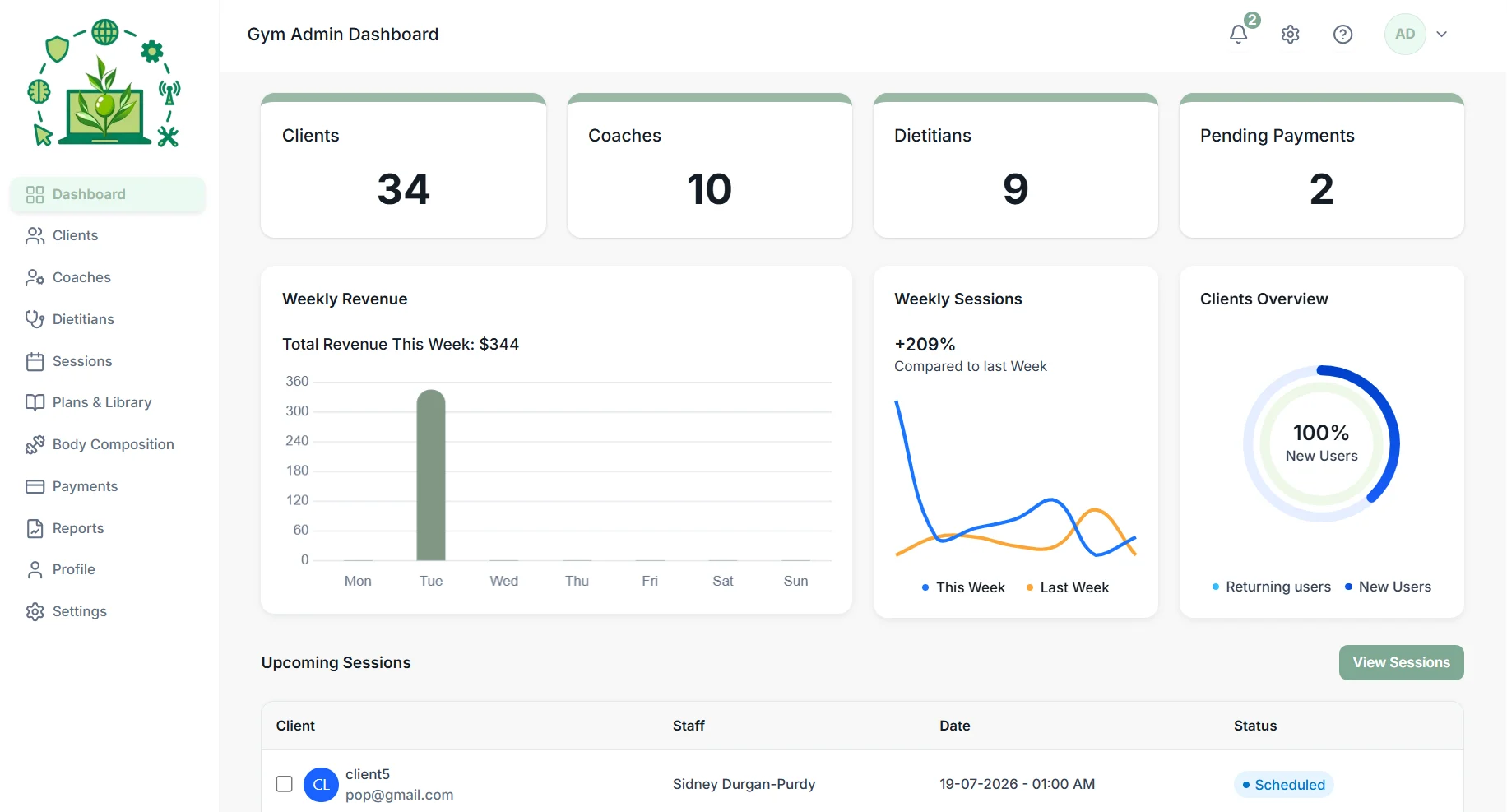 Fitness Management System — live site preview
